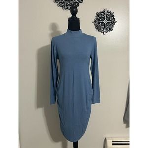New Maternity Blue Long Sleeve Rib-Knit Dress Large